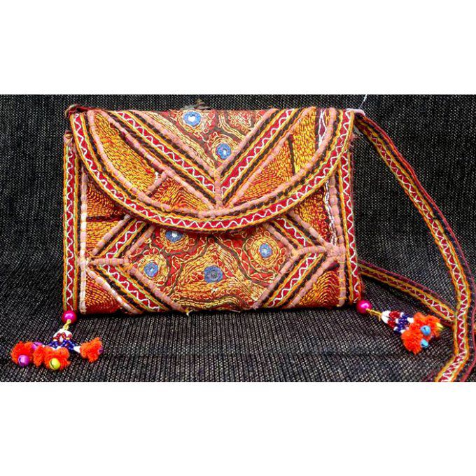 Pochette indienne dorée brodée main