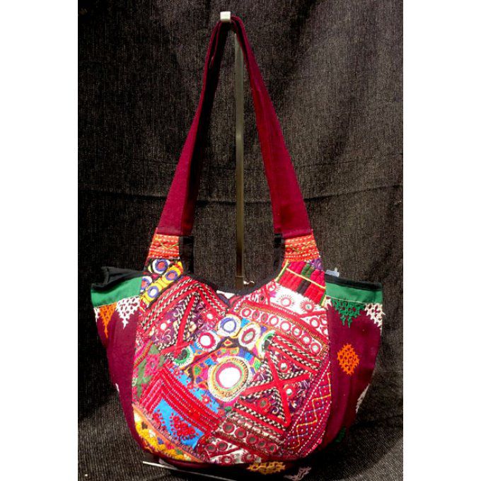 Sac indien patchwork de broderies du gujarat tons multicolors