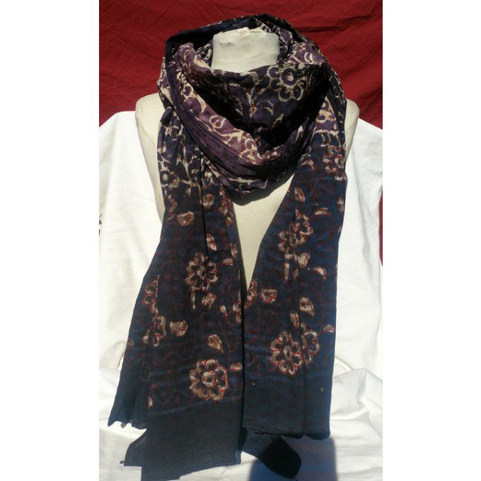 Maxi foulard en coton bleu marine/violet 