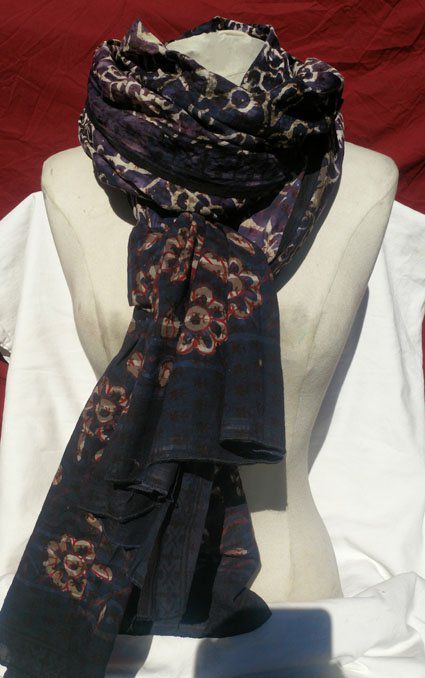 Maxi foulard en coton bleu marine/violet 