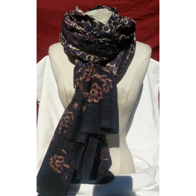 Maxi foulard en coton bleu marine/violet 