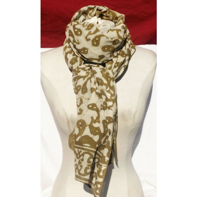 Foulard en coton kaki et blanc