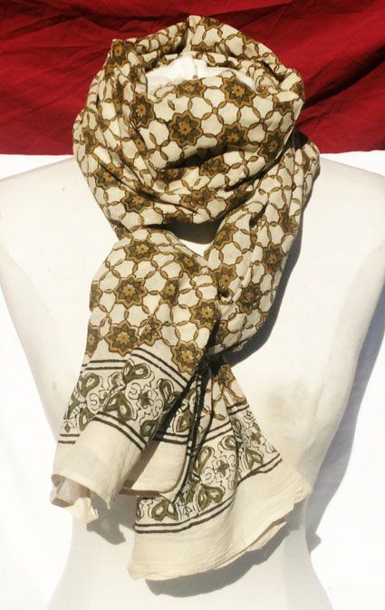 Foulard en coton kaki et blanc