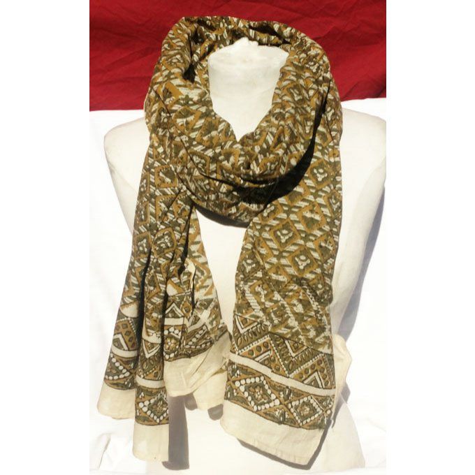 Foulard en coton kaki et blanc