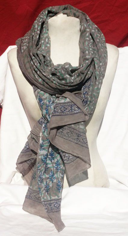 Maxi foulard en coton gris et bleu