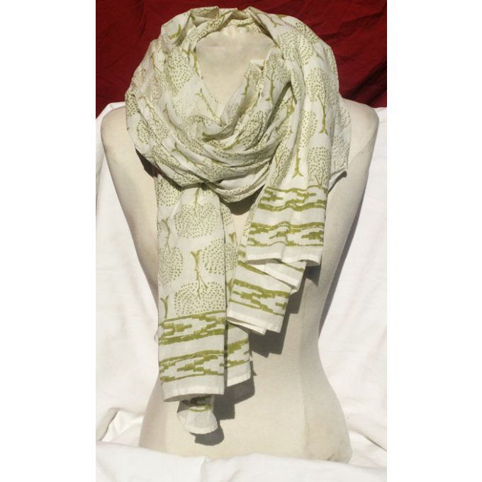 Foulard en coton vert et blanc