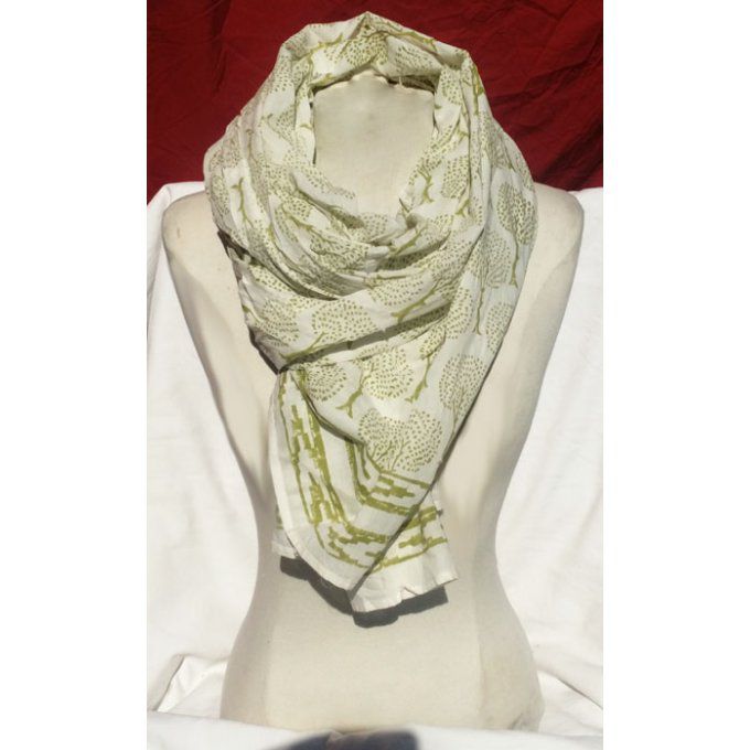 Foulard en coton vert et blanc