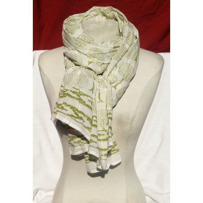 Foulard en coton vert et blanc