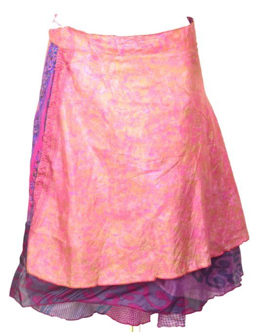 Jupe courte en soie fushia et rose