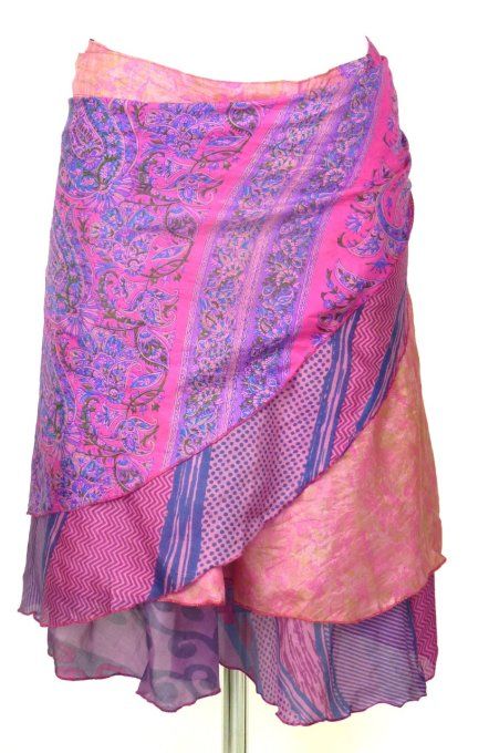 Jupe courte en soie fushia et rose