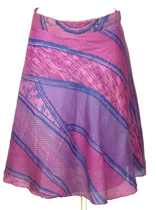 Jupe courte en soie fushia et rose