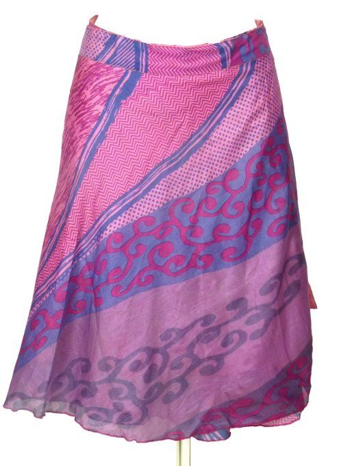 Jupe courte en soie fushia et rose