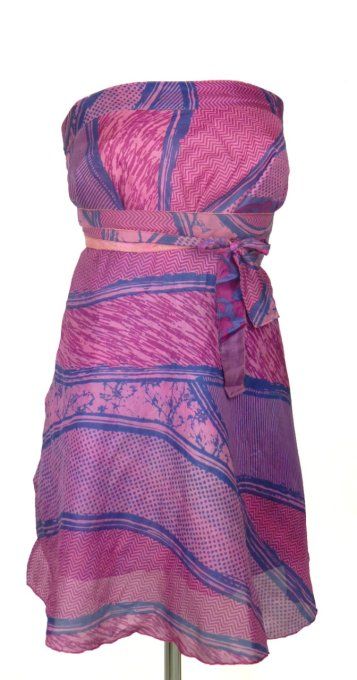 Jupe courte en soie fushia et rose