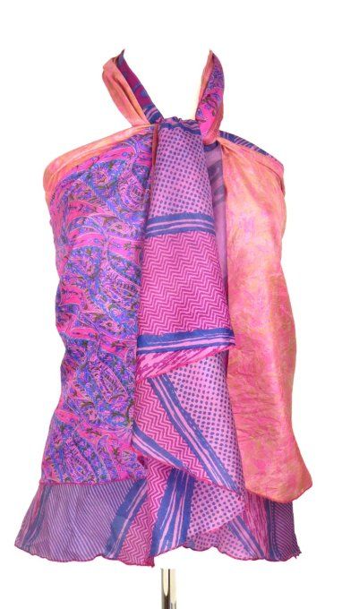Jupe courte en soie fushia et rose