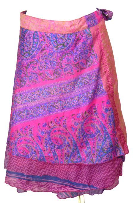Jupe courte en soie fushia et rose