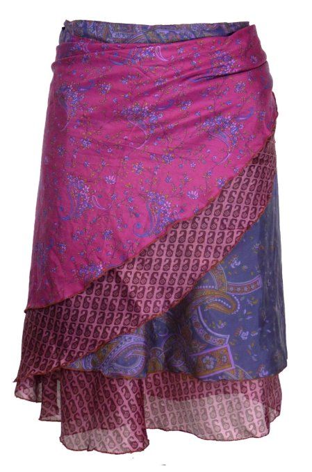 Jupe courte soie fushia et violet foncé
