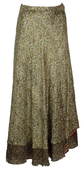 Jupe longue en soie ecrue et noire