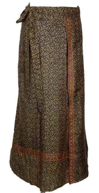 Jupe longue en soie ecrue et noire