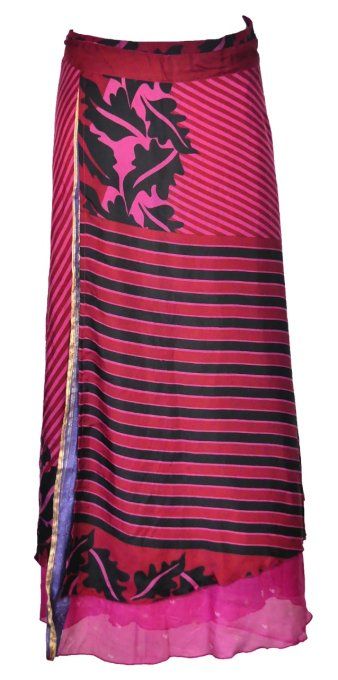 Jupe longue en soie rose fushia à rayures