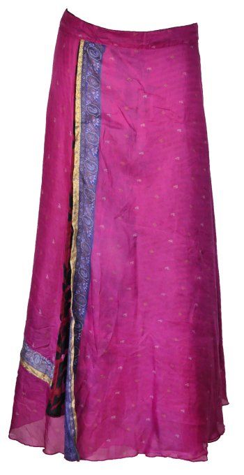 Jupe longue en soie rose fushia à rayures