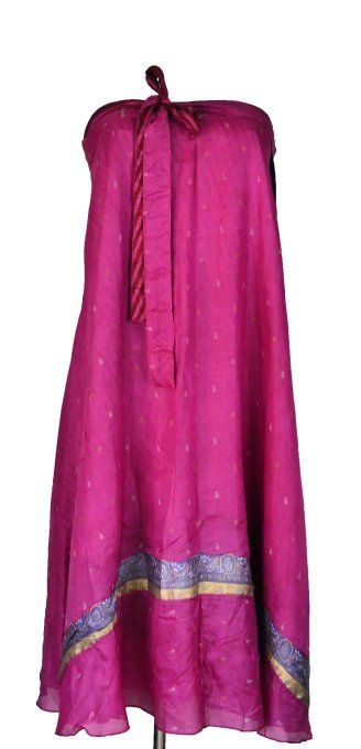 Jupe longue en soie rose fushia à rayures