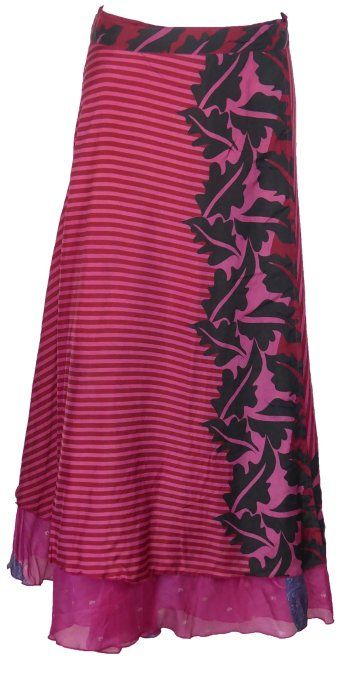 Jupe longue en soie rose fushia à rayures