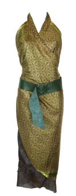 Jupe longue en soie aux motifs gris et marron