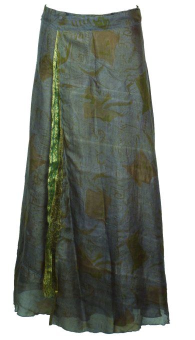 Jupe longue en soie aux motifs gris et marron