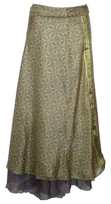 Jupe longue en soie aux motifs gris et marron