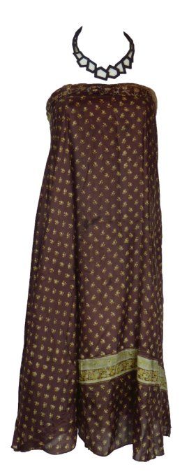 Jupe longue en soie marron et touches pastelles