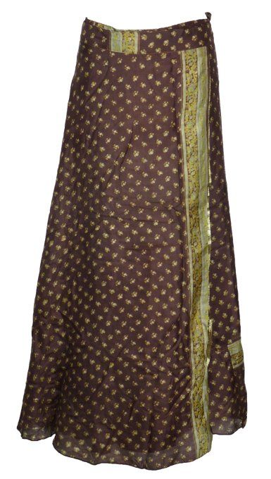 Jupe longue en soie marron et touches pastelles