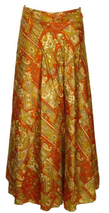 Jupe longue en soie crème et motif floral et bordeaux kaki et