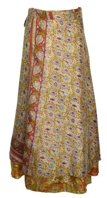 Jupe longue en soie crème et motif floral et bordeaux kaki et