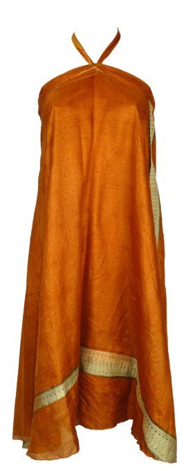 Jupe longue en soie orange au motif abstrait