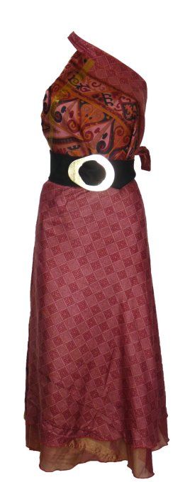 Jupe longue en soie rose aux motifs astèques