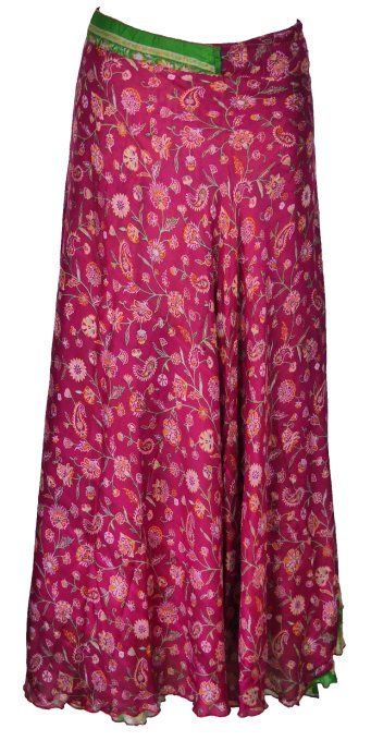 Jupe longue en soie rose et bordeaux