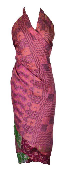 Jupe longue en soie rose et bordeaux