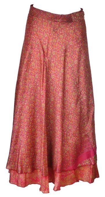 Jupe longue en soie rose aux détails floraux