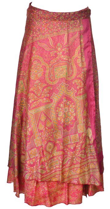 Jupe longue en soie rose aux détails floraux