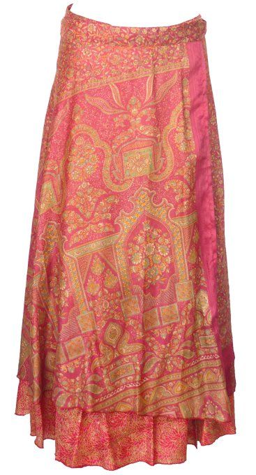 Jupe longue en soie rose aux détails floraux