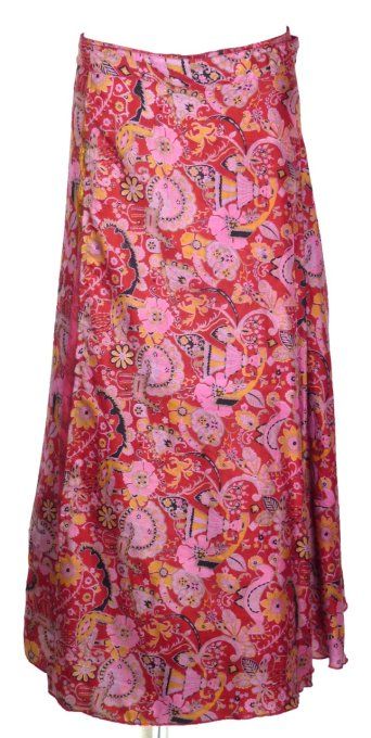 Jupe longue en soie rose et rouge aux reflets fushia