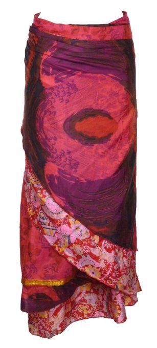 Jupe longue en soie rose et rouge aux reflets fushia