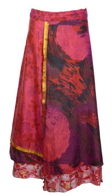 Jupe longue en soie rose et rouge aux reflets fushia