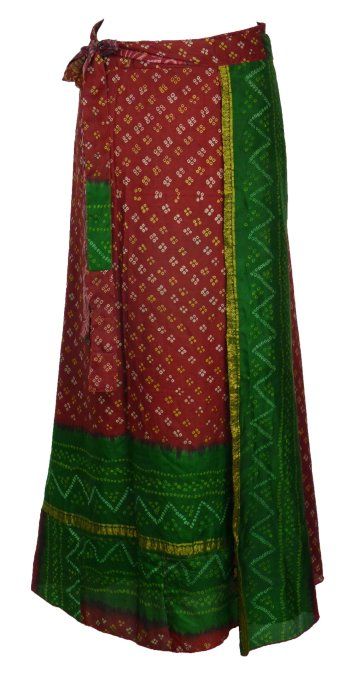 Jupe longue en soie rouge rose et noire