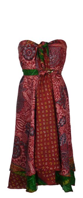 Jupe longue en soie rouge rose et noire