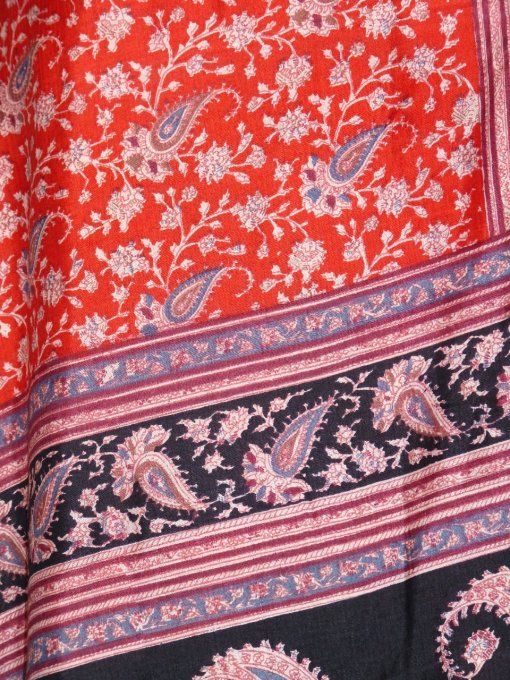 Jupe longue en soie rouge et rose à reflets