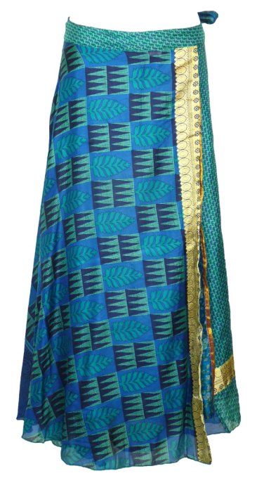 Jupe longue en soie turquoise et bleue
