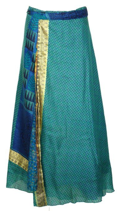 Jupe longue en soie turquoise et bleue