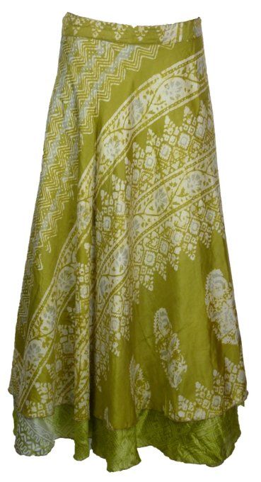 Jupe longue en soie vert tillieul