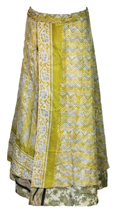 Jupe longue en soie vert tillieul